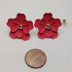 J.Crew Red Matte Enamel Flower Stud Earrings